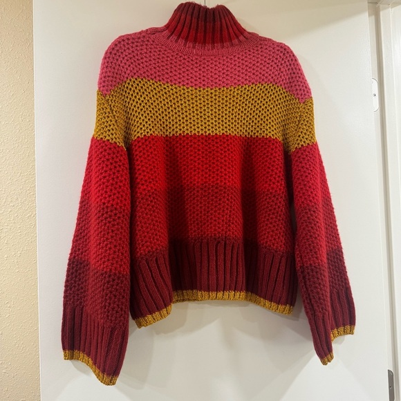 NWT FARM Rio Shiny Stripe Colorblock Turtleneck Sweater RED MULTI Medium $210 - Picture 6 of 12